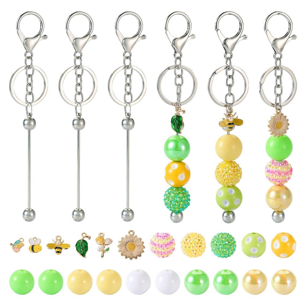 7565 Key Chain Kits for Crafts Beadable Alloy Key Chain Bars with Spring